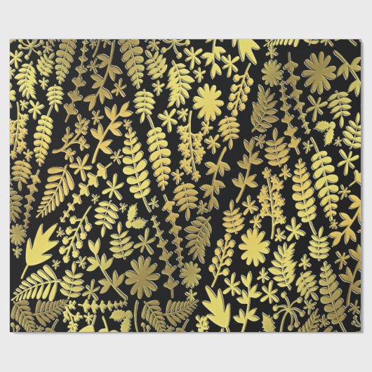 Zwart gouden en zilveren kerstboompatroon cadeaupapier (Vlak)