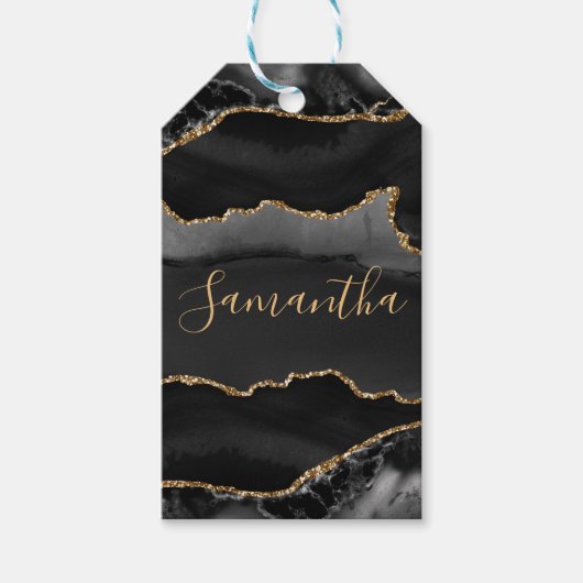 Zwart-gouden faux Glitter Agate Cadeaulabel (Voorkant)