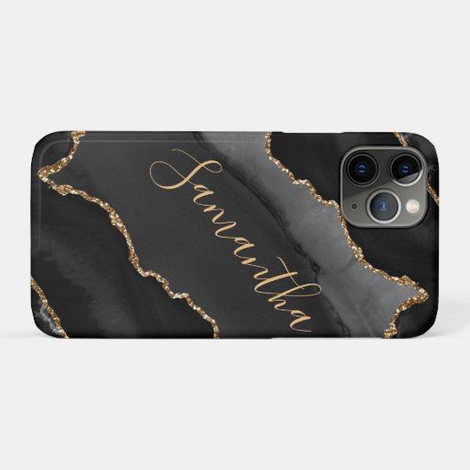 Zwart-gouden faux Glitter Agate Case-Mate iPhone Case (Achterkant (horizontaal))