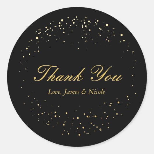 Zwart & Gouden Folie Abstracte Cirkel Stippen Stic Ronde Sticker (Voorkant)