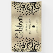 Zwart Gouden Folie Bat Mitzvah Boom van het Leven  Spandoek (Verticaal)