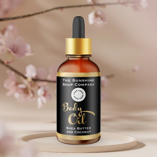 Zwart & Gouden Folie Body Oliefles Label met logo