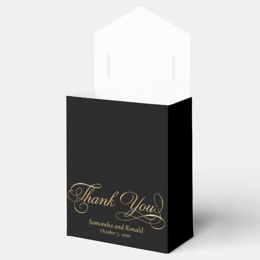 Zwart & Gouden Folie Dank u Kalligrafie Trouwen Bedankdoosjes (Geopend)