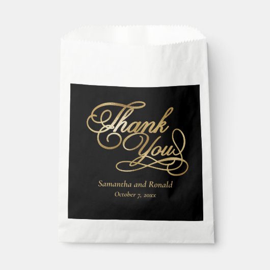 Zwart & Gouden Folie Dank u Kalligrafie Trouwen Bedankzakje (Voorkant)