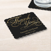 Zwart & Gouden Folie Dank u Kalligrafie Trouwen Kartonnen Onderzetters (Gebogen)
