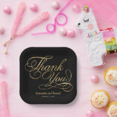 Zwart & Gouden Folie Dank u Kalligrafie Trouwen Papieren Bordje (Feest)