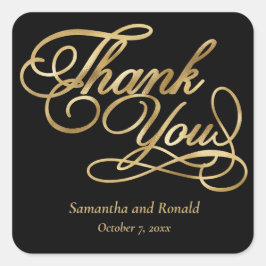 Zwart & Gouden Folie Dank u Kalligrafie Trouwen Vierkante Sticker