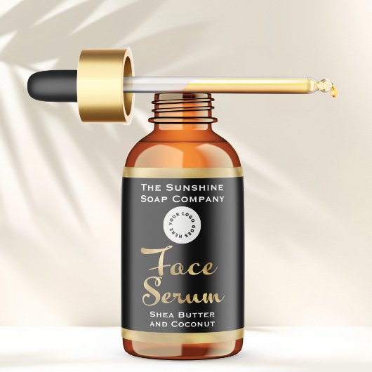 Zwart & Gouden Folie Gezicht Serum Fles Label w / 