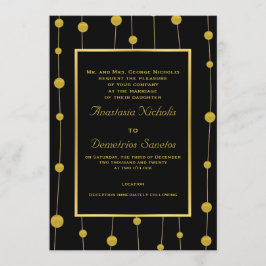 Zwart, gouden folie kralen en lijst modern bruilof kaart