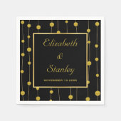 Zwart, gouden folie kralen en lijst modern bruilof servetten (Voorkant)
