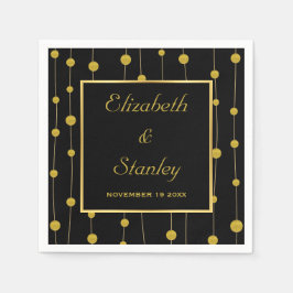 Zwart, gouden folie kralen en lijst modern bruilof servetten