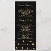 Zwart, gouden folie kralen modern huwelijksprogram programmakaart (Achterkant)