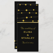 Zwart, gouden folie kralen modern huwelijksprogram programmakaart (Voorkant / Achterkant)