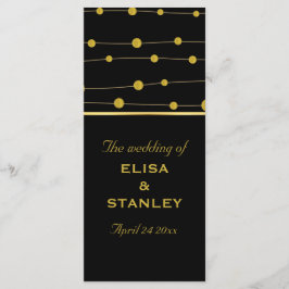 Zwart, gouden folie kralen modern huwelijksprogram programmakaart