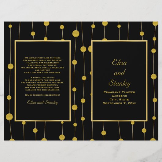 Zwart, gouden folie kralen trouwvouwprogramma (Voorkant)