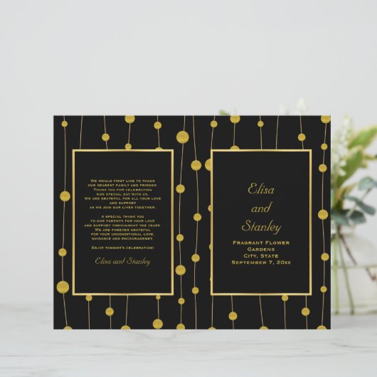 Zwart, gouden folie kralen trouwvouwprogramma (Staand voorkant)