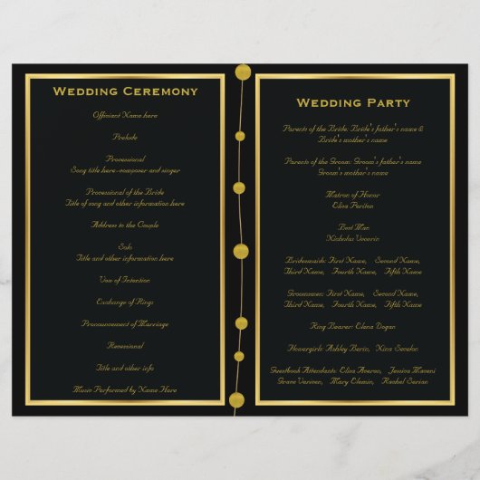 Zwart, gouden folie kralen trouwvouwprogramma (Achterkant)