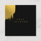 Zwart Gouden Folie Luxe Minimalistische QR Code Vierkante Visitekaartje (Voorkant)