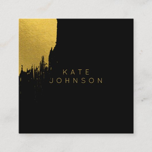 Zwart Gouden Folie Luxe Minimalistische QR Code Vierkante Visitekaartje (Voorkant)