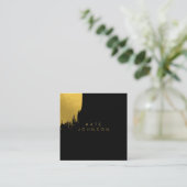 Zwart Gouden Folie Luxe Minimalistische QR Code Vierkante Visitekaartje (Staand voorkant)