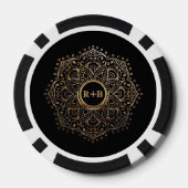 Zwart Gouden Folie Mandala Boho Bruiloft Monogram Poker Chips (Achterkant)