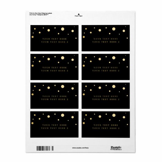 Zwart & Gouden Folie Modern Stippen Party Pakket L Etiket (Full Sheet)