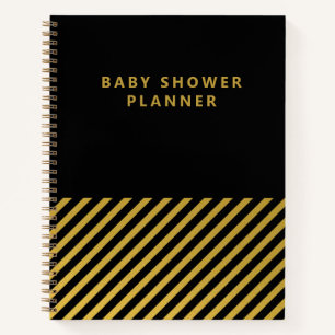 Zwart Gouden Folie Strepen Modern Baby shower Plan Notitieboek