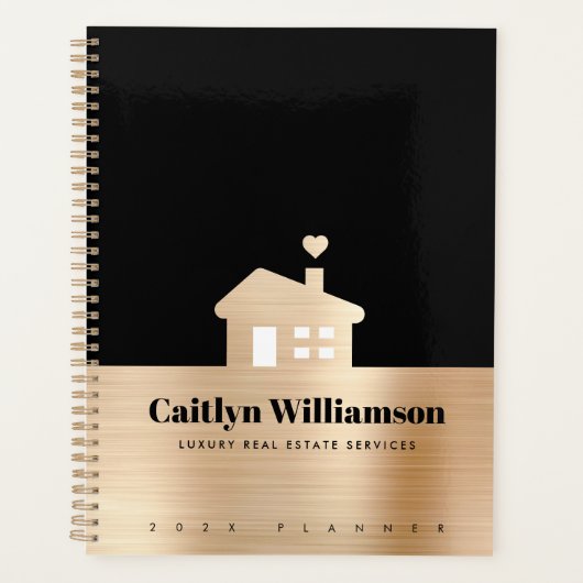 Zwart Gouden Folie Vastgoed Makelaar Huis Planner (Voorkant)