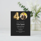 Zwart gouden foto 40e verjaardag uitnodiging (Staand voorkant)