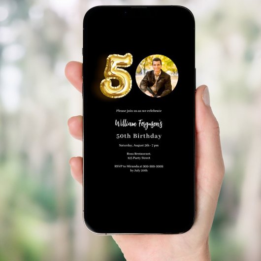 Zwart gouden foto 50ste verjaardag kaart