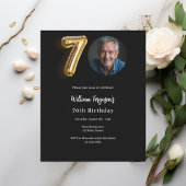 Zwart gouden foto 70e verjaardag uitnodiging