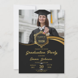 Zwart gouden foto afstudeerfeest uitnodiging