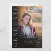 Zwart Gouden Foto Afstudeeruitnodiging Kaart (Voorkant)
