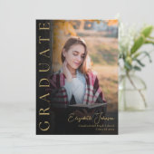 Zwart Gouden Foto Afstudeeruitnodiging Kaart (Staand voorkant)