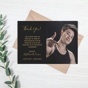 Zwart gouden foto afstuderen dank u kaart
