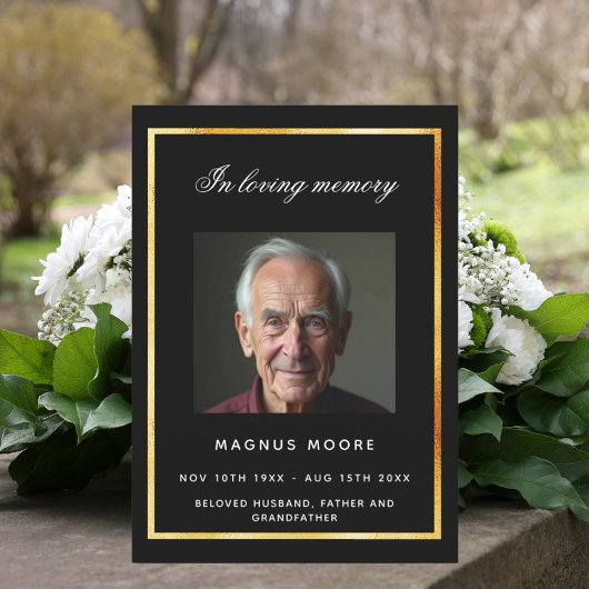 Zwart gouden foto begrafenis programma kaart