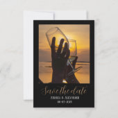 Zwart gouden foto front+back Save The Date Kaart (Voorkant)