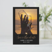 Zwart gouden foto front+back Save The Date Kaart (Staand voorkant)
