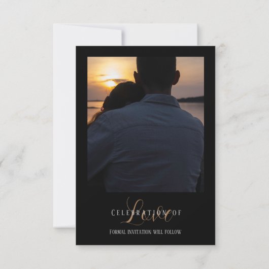Zwart gouden foto front+back Save The Date Kaart (Achterkant)