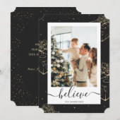 Zwart Gouden Foto Geloof Kerstmis Feestdagenkaart (Voorkant / Achterkant)