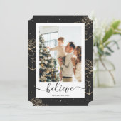 Zwart Gouden Foto Geloof Kerstmis Feestdagenkaart (Staand voorkant)