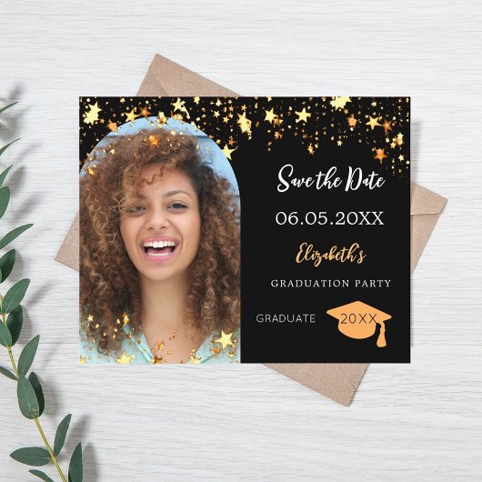 Zwart gouden foto Graduation Party Save the Date