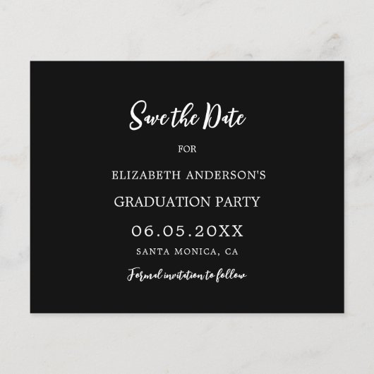 Zwart gouden foto Graduation Party Save the Date (Achterkant)