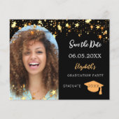 Zwart gouden foto Graduation Party Save the Date (Voorkant)