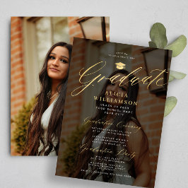 Zwart gouden foto overlay elegant script afstudere kaart