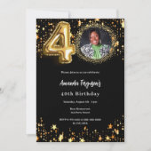 Zwart gouden foto sterren 40e luxe verjaardag kaart (Voorkant)