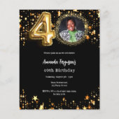 Zwart gouden foto sterren 40e verjaardag uitnodigi (Voorkant)