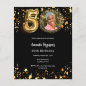 Zwart gouden foto sterren 50e verjaardag uitnodigi (Voorkant)