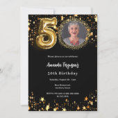 Zwart gouden foto sterren 50ste verjaardag kaart (Voorkant)