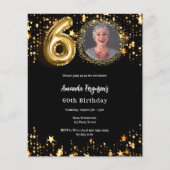 Zwart gouden foto sterren 60e verjaardag uitnodigi (Voorkant)